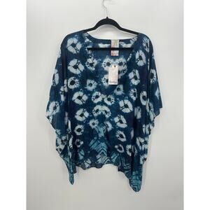 Bindya Womens Blue Tie Dye Swim Coverup Oversized Lightweight Boho Size S NWT